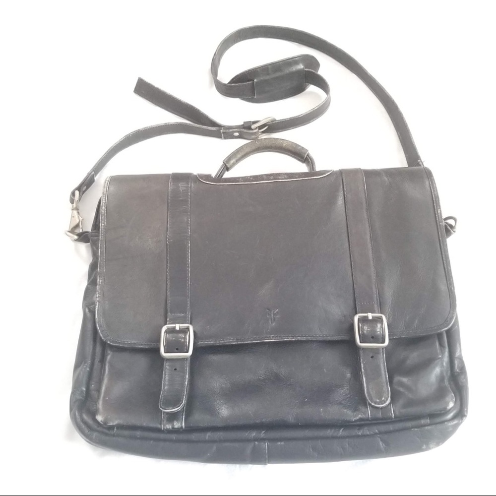 Vintage Frye Black Leather Laptop Bag